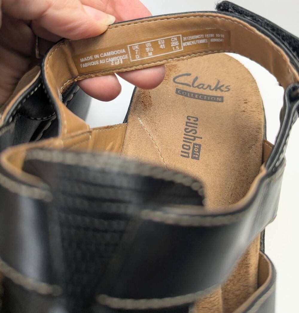 Clarks Black Leather Delana Maloren strappy comfort slingback sandals womens 9.5 - Picture 7 of 7